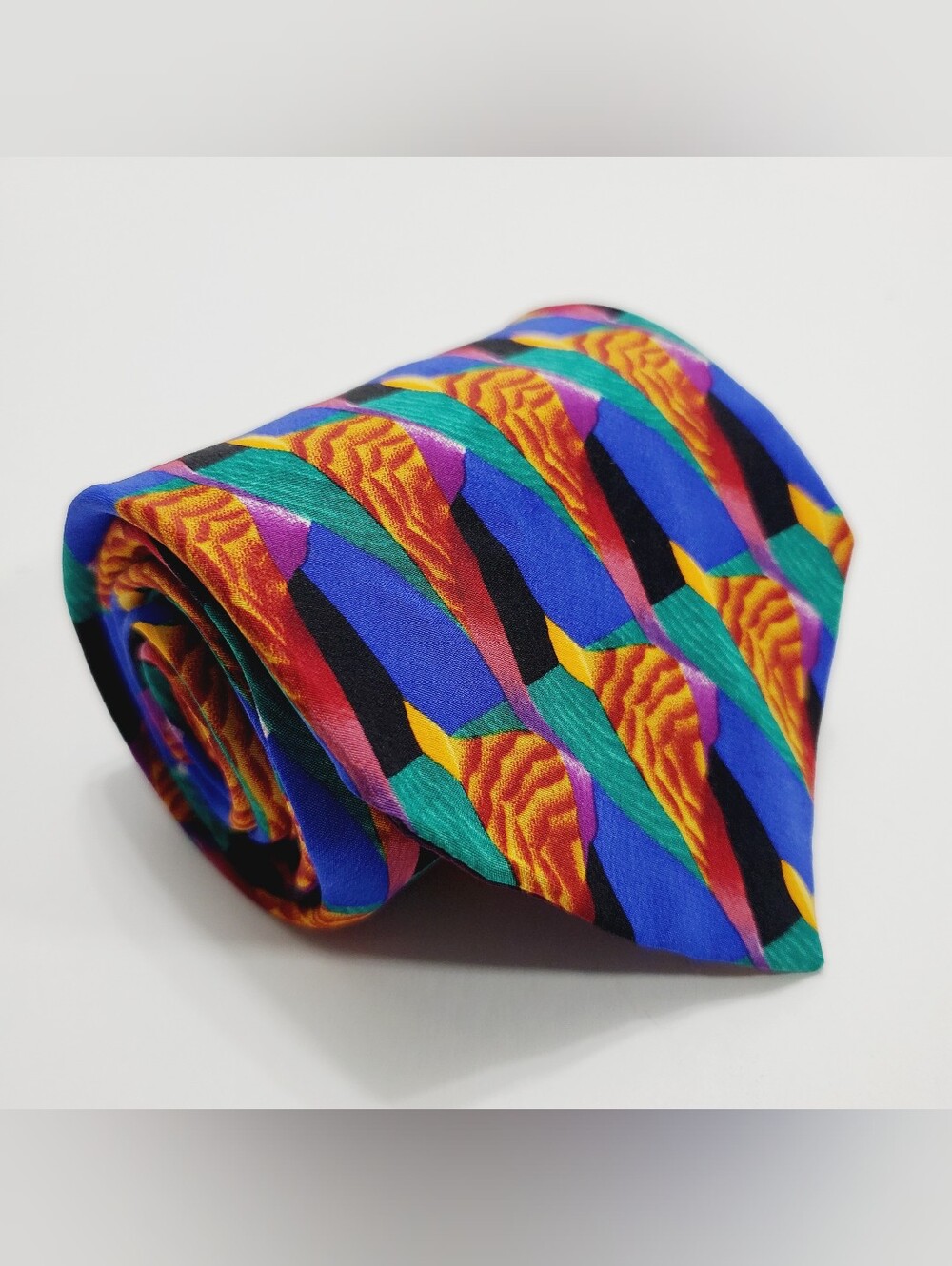 Molecular Expressions Men's Silk Neck Tie Multicolor Geometric Pattern 59x3.5"